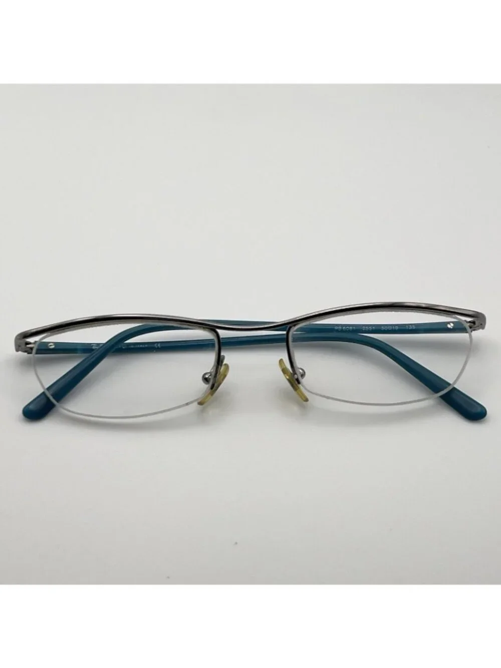 Ray Ban RB 6081 2551 Half Rim Eyeglass Frames Silver Blue 50-19-135 Case Italy